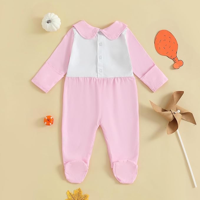 woshilaocai Baby Fall Outfit Boy Girl Plaid Embroidered Collar Romper Footie Infant Halloween Clothes