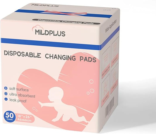 Disposable Changing Pads Liners 18"x26"(50pcs) Baby Pads, Hot Air Cotton Surface Pee Pads, Waterproof & Absorbent Diaper Changing Pads, Disposable Underpads for Baby, Toddler or Pet
