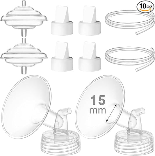 Breast Pump Accessories Kit - 15mm Flange Set Compatible with Spectra S1/S2/Motif Luna, Includes Valves, Tubing & Backflow Protectors