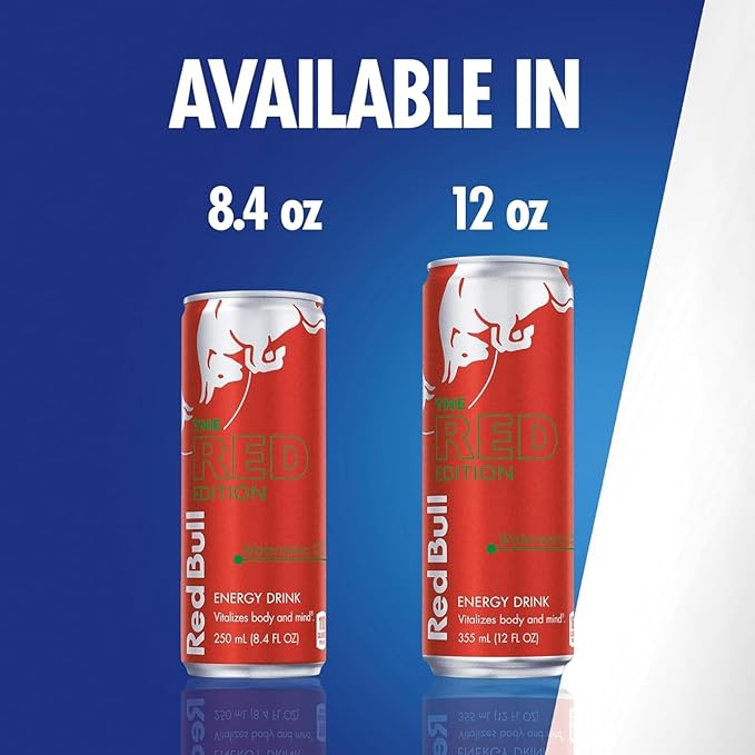 Red Bull Red Edition Energy Drink, Watermelon, with 80mg Caffeine plus Taurine & B Vitamins, 8.4 Fl Oz, 6 Packs of 4 Cans (Pack of 24)