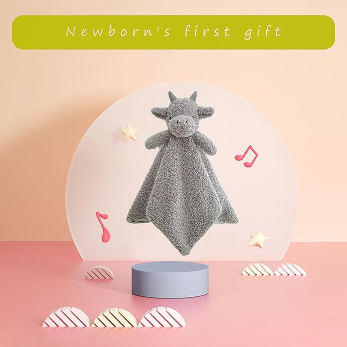 Baby Gray Dragon Soft Stuffed Animal Security Blanket, Plush Dinosaur Character Lovey Blanket, Baby Shower/Nursery Gift, Newborn Infant Toddler Snuggle Blankie for Boys Girls, 14 Inches