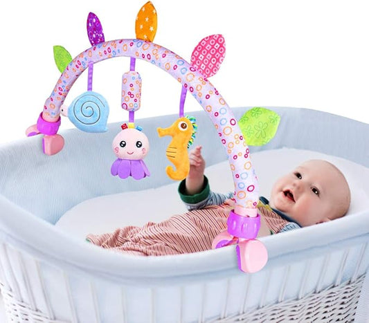Caterbee Travel Arch Bassinet Toys for Baby Hanging on Stroller, Crib & Pram. Activity Toy bar for Baby Bouncer(Purle)