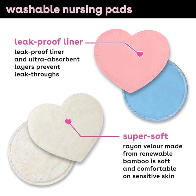 Bamboobies Nursing Pads, Ultra-Soft Velour, Reusable, Washable & Leak-Proof, 6 Ultra-Thin and 2 Overnight Pads for Breastfeeding