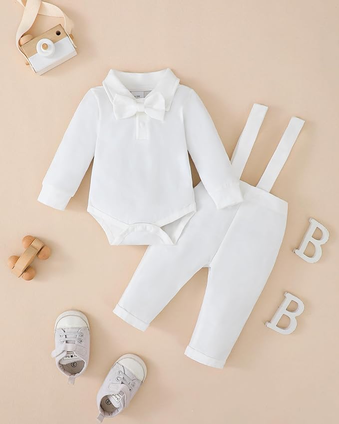 Newborn Baby Boy Clothes Gentleman Wedding Suit Infant Outfits Formal Dress Shirt+Bowtie+Suspender Pants