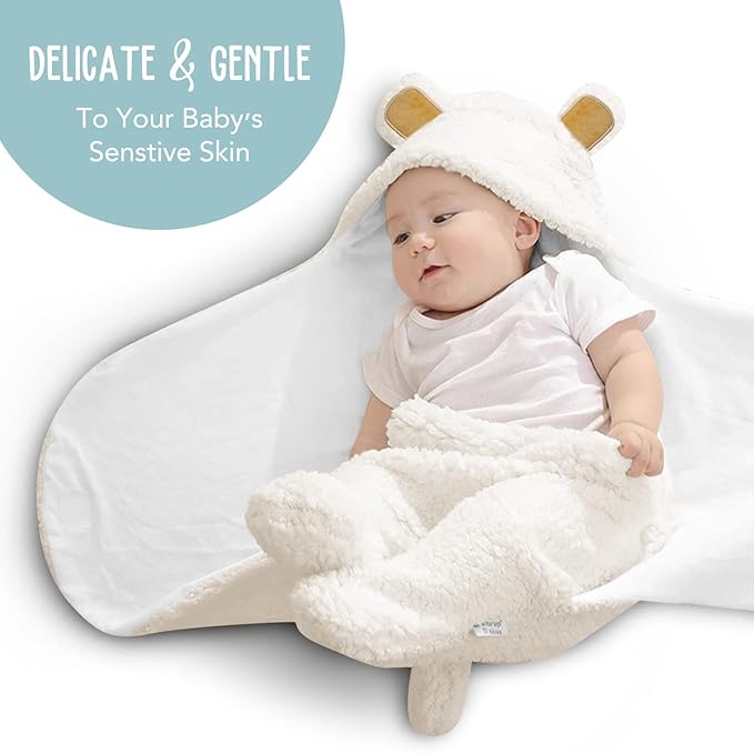BlueMello Baby Bear Swaddle Blanket | Ultra-Soft Plush Essential for Infant 0-6 Months | Receiving Swaddling Wrap White | Ideal Newborn Registry and Toddler Accessories | Perfect Baby Boy Shower Gift