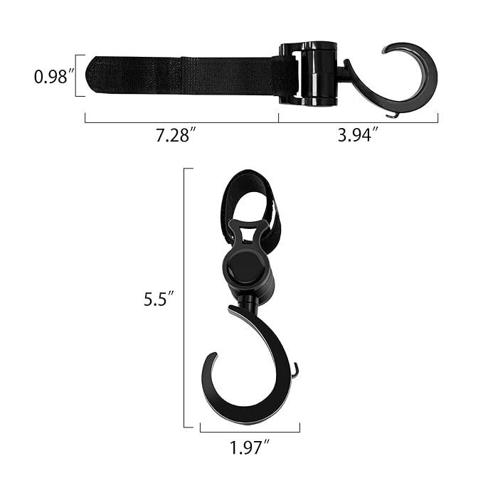 Versatile Stroller Hooks for Hanging Bags - Stroller Hooks Clips for Hanging Diaper Bags, Purses, Groceries, and More with Ease While Traveling (2 Pcs)