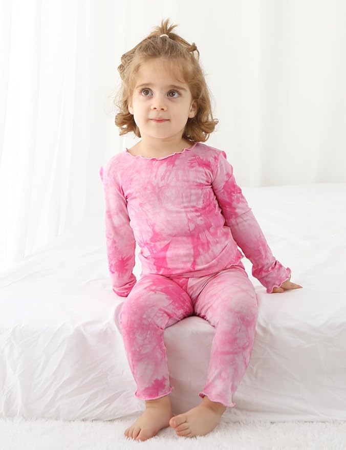 Jimonda Kids Toddler Soft Rayon From Bamboo Pajamas Long Sleeve Boys Girls Sleepwear Outdoor 4pcs Set Tops&Pants Tie Dye Pj