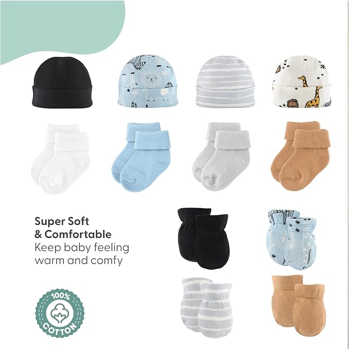 The Peanutshell Baby Layette Gift Set for Boys or Girls - Unisex Newborn Gift Sets, Baby Clothes & Essentials, Safari