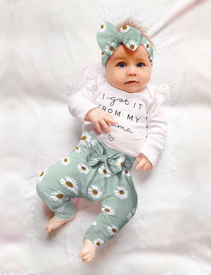 Infant Newborn Baby Girl Clothes Baby Girl Outfits For All Seasons Long Sleeve Snap Romper Pant Sets With Headband