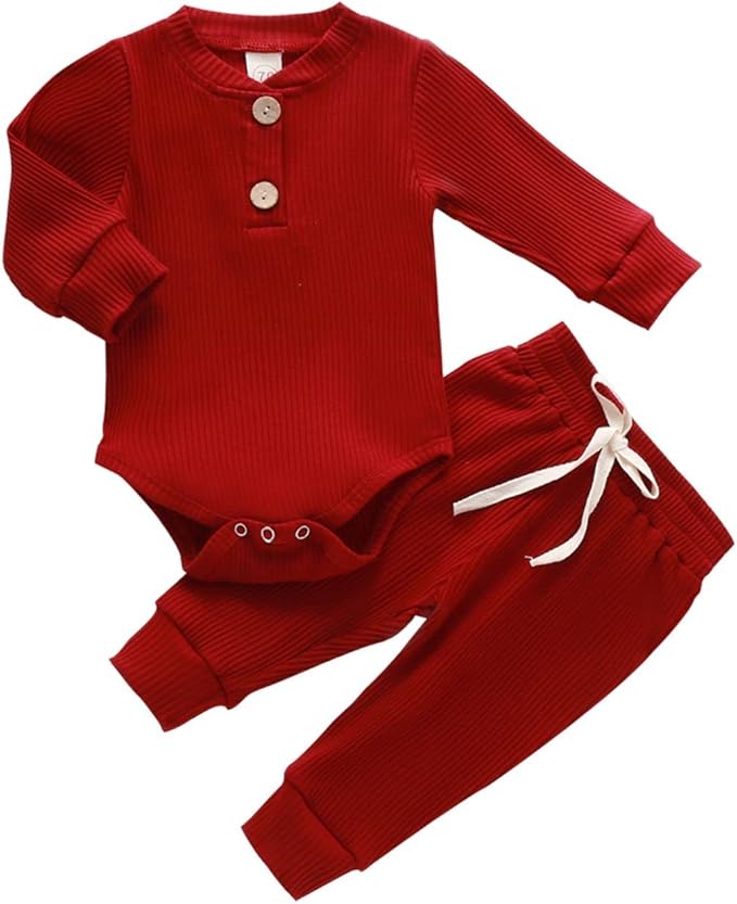 CIYCUIT Newborn Baby Boy Clothes Ribbed Knit Long Sleeve Bodysuit Pants 2-Piece Fall Winter Outfits