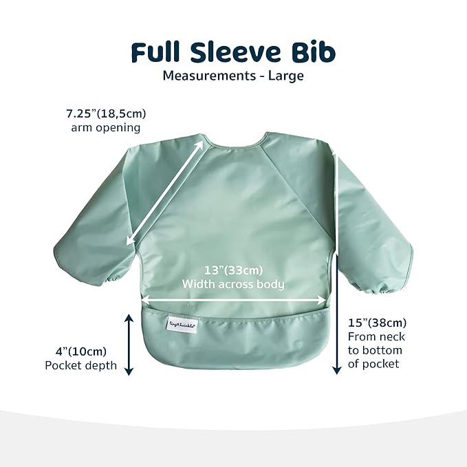 Tiny Twinkle Mess Proof Baby Bibs, 2pk Waterproof Smock Baby Bibs for Eating, Machine Washable Long Sleeve Bibs, Baby Led Weaning, Toddler Bibs, BLW Supplies (Sage Charcoal, Large 2-4 Years)