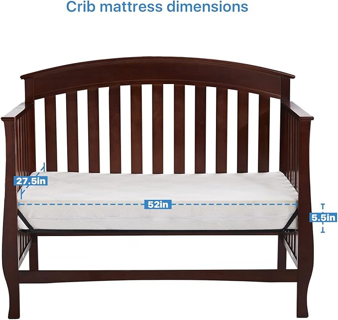 Memory Foam Crib Mattress, Dual Side Toddler Mattress,Washable and Waterproof, fits Standard Full-Size Crib and Toddler Bed,Fiberglass-Free.