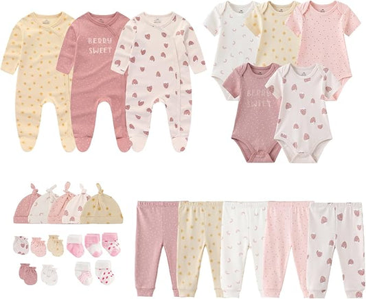 Newborn Layette Gift Set 27-Piece Baby Girl Clothes Bodysuits, Pants Essentials and Accessories 0-12Months