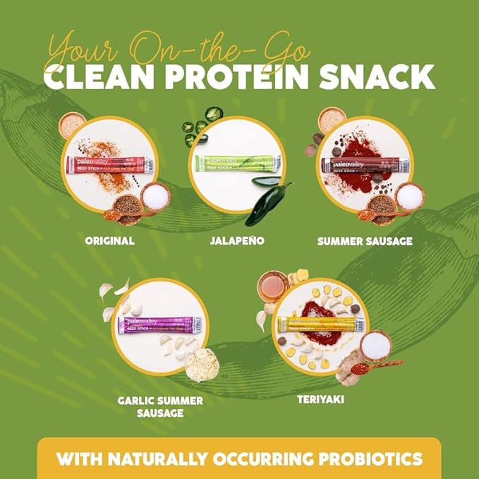 Paleovalley 100% Grass Fed Jalapeno Beef Sticks - Delicious Gluten Free Beef Snack - High Protein Keto Friendly