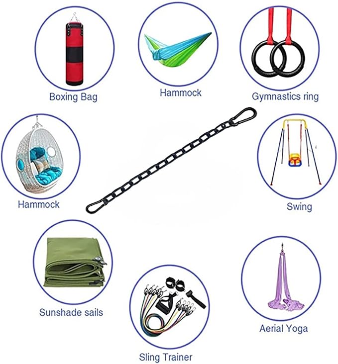 1Pcs Black Heavy Duty Hanging Chains with 2 Carabiners, Chair Hardware for Indoor Outdoor Playground Hammock Punching Bags 800 LB Capacity Small Chain Double Clips (Black Metal Chain-0.5m-1PCS)