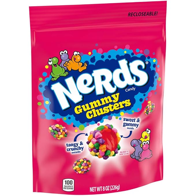 Nerds Gummy Clusters Candy, Rainbow, Resealable 8 Ounce Bag (Pack of 2)