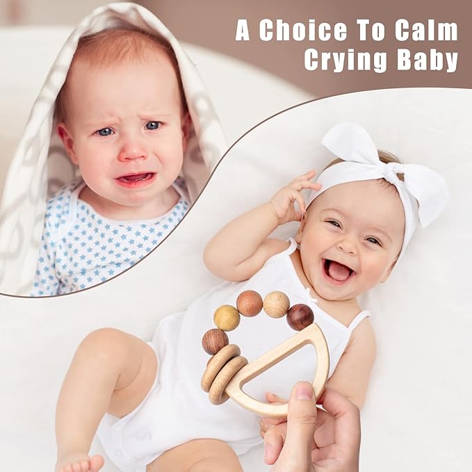 Baby Rattles 0-6 Months Wooden Toys for Babies 6-12 Months Montessori Wood Color Baby Rings for Newborn 0 3 6 12 Month Toddler Toys