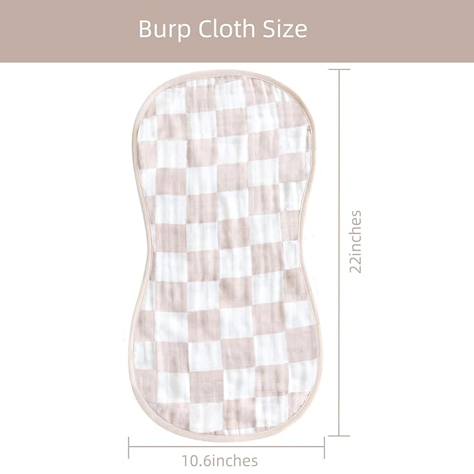 LifeTree Muslin Baby Burp Cloths - Soft 2 Pack Viscose Bamboo Cotton Large 22'' by 10'' Absorbent Milk Spit Up Rags - Burping Cloths for Newborn, Girls Boy (Floral & Checkerboard)