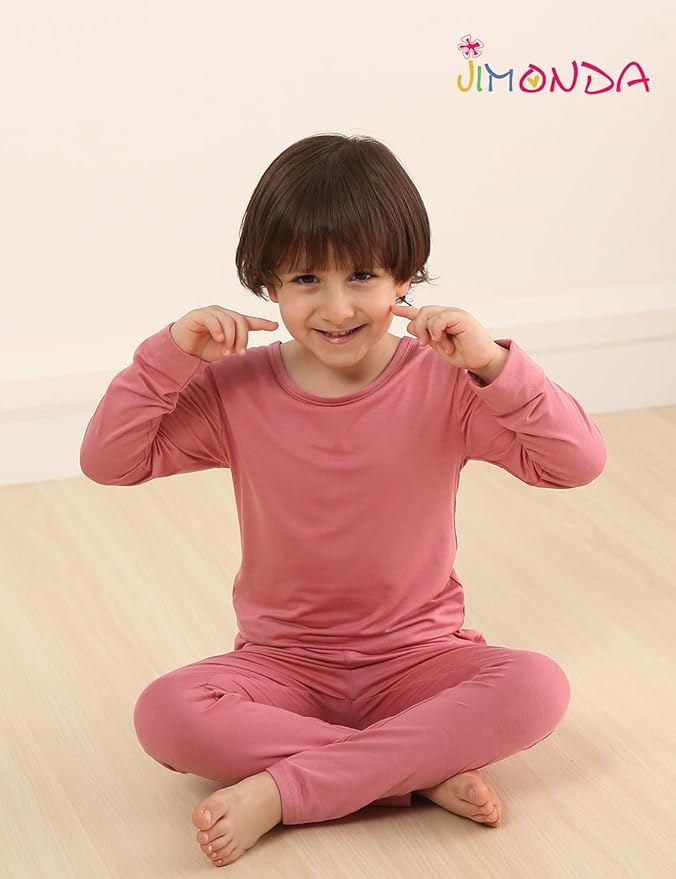 Jimonda Toddler Kids Girls Boys Pajamas Sets Soft Comfy Jammies Tencel Solid Raglan Sleepwear Pajamas Pjs 2pcs Set 18M-8Y