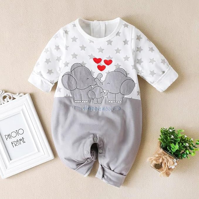 Cute Giraffe + Zebra With Floral Print Long Sleeve Baby Girl Clothes White Jumpsuit For Baby One-Piece Romper