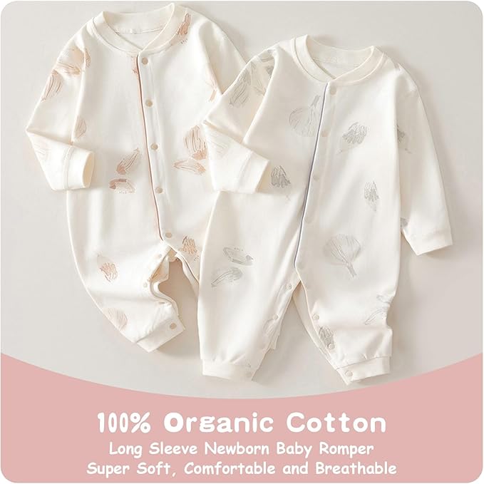 100% Organic Cotton Soft 3-24 Months Unisex Footless Newborn Baby Sleepers Pajamas Romper Boys Girls Long Sleeve