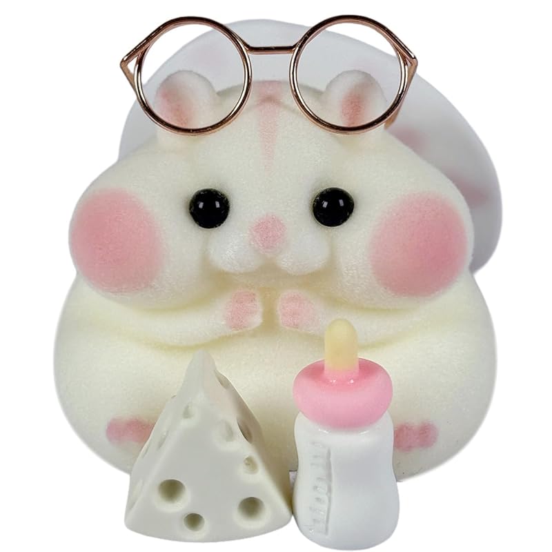 Handmade Taba Squishy Hamster Toy, Cute Squishy Hamster Fidget Toy, Realistic Hamster Toy, Soft Silicone Mochi Furry Toy, Stress Relief Gift for Adults & Kids, Sensory Anxiety Plushie (White)