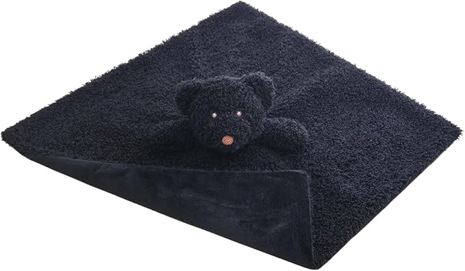 Baby Black Teddy Bear Soft Stuffed Animal Security Blanket, Plush Bear Character Lovey Blanket, Baby Shower/Nursery Gift, Newborn Infant Toddler Snuggle Blankie for Boys Girls, 14 Inches