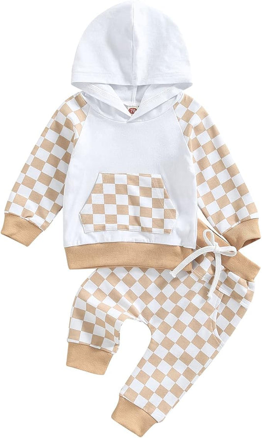 2Pcs Baby Boys Hoodie Tops Pants Set Dinosaur Deer Print Sweatsuit Fall Winter Outfits