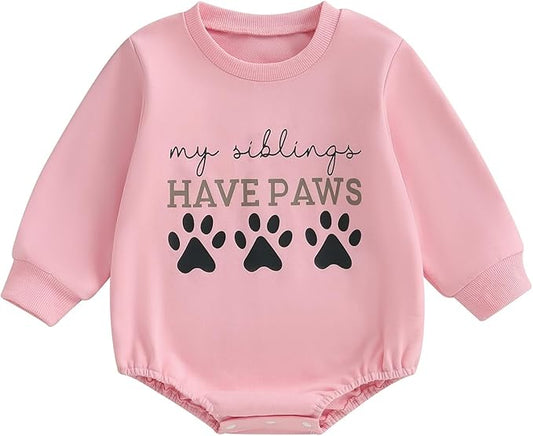 Kupretty Baby Boy Girl Sweatshirt Romper Cute Winter Fall Clothes Siblings Crew Neck Long Sleeve Bubble Infant Bodysuit