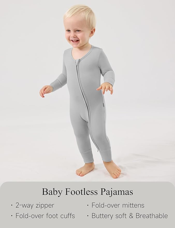 Footless Pajamas Baby Boy Girls, Viscose from Bamboo Baby Pajamas, Two Way Zipper Sleepers, Newborn Pjs