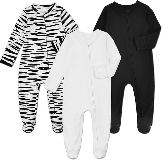 Aablexema Baby Footie Pajamas with Mittens - 3Pcs Infant Footed Sleeper Cotton Sleepwear Outfits