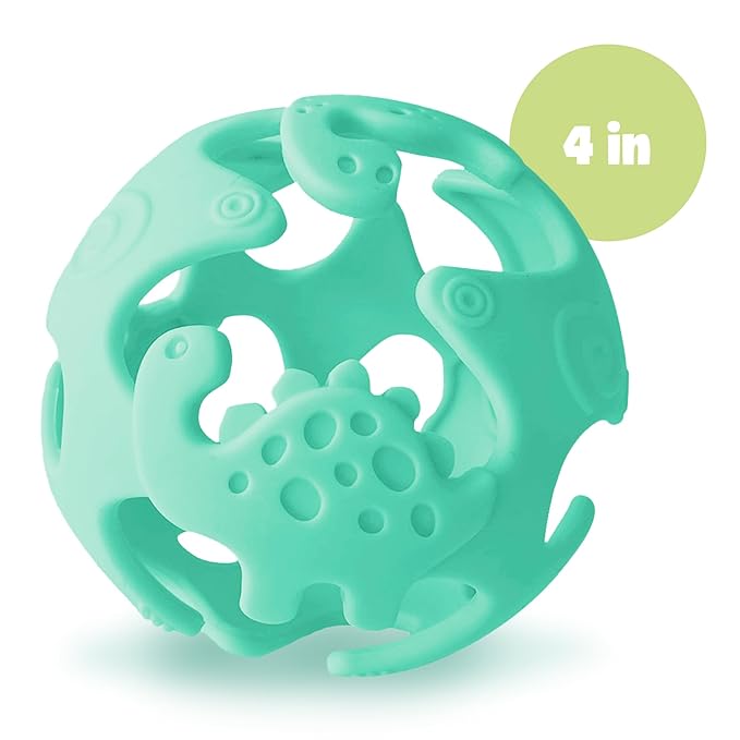 Dinosaur Baby Teething Toys, Textured Sensory Toys for Babies, Lightweight Soft Baby Sensory Toys, BPA-Free Silicone Infant Teething Toys, 0-18 Months, Teething Baby, Easy to Clean - Kiwi Green