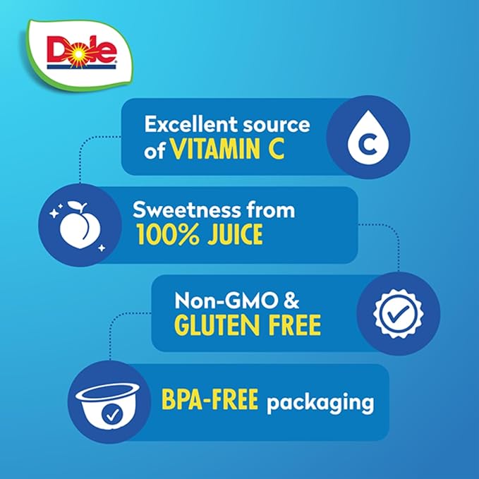 Dole Fruit Bowls Diced Peaches in 100% Juice Snacks, 7oz 12 Total Cups, Gluten & Dairy Free, Bulk Lunch Snacks for Kids & Adults