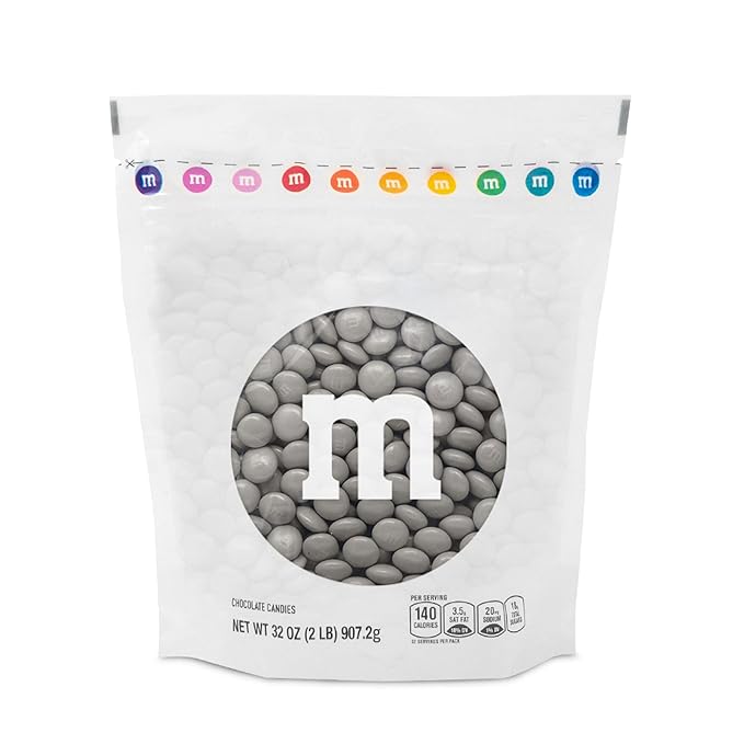 M&M’S WORLD Silver Milk Chocolate Candy Bulk - 2lbs Resealable Pack for Party Favors, Candy Bars, Weddings, Graduations, Birthday Parties, Party Favors, and More