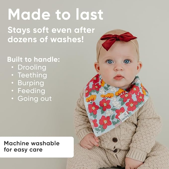 Copper Pearl 4 Pack Soft Cotton Baby Bibs for Drooling and Teething, Absorbent Drool Bibs for Baby Girl and Boy, Adjustable to Fit Newborns to Toddlers, Tons of Styles (Ivy)