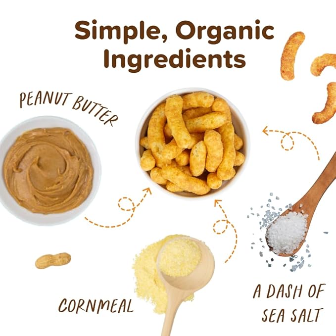 Puffworks Baby Organic Peanut Butter Puffs, Perfect for Early Peanut Introduction, Plant-Based Protein, USDA Organic, Gluten-Free, Vegan, Non-GMO, Kosher, 0.5 Ounce (Pack of 12)