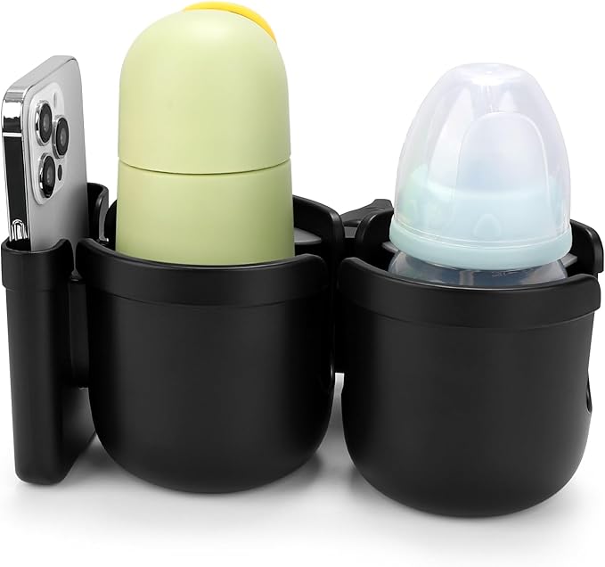 Accmor Stroller Cup Holder with Phone Holder, Bike Cup Holder, Universal Cup Holder for Uppababy Nuna Doona Strollers, 2-in-1 Cup Phone Holder for Stroller, Bike, Wheelchair, Walker, Scooter