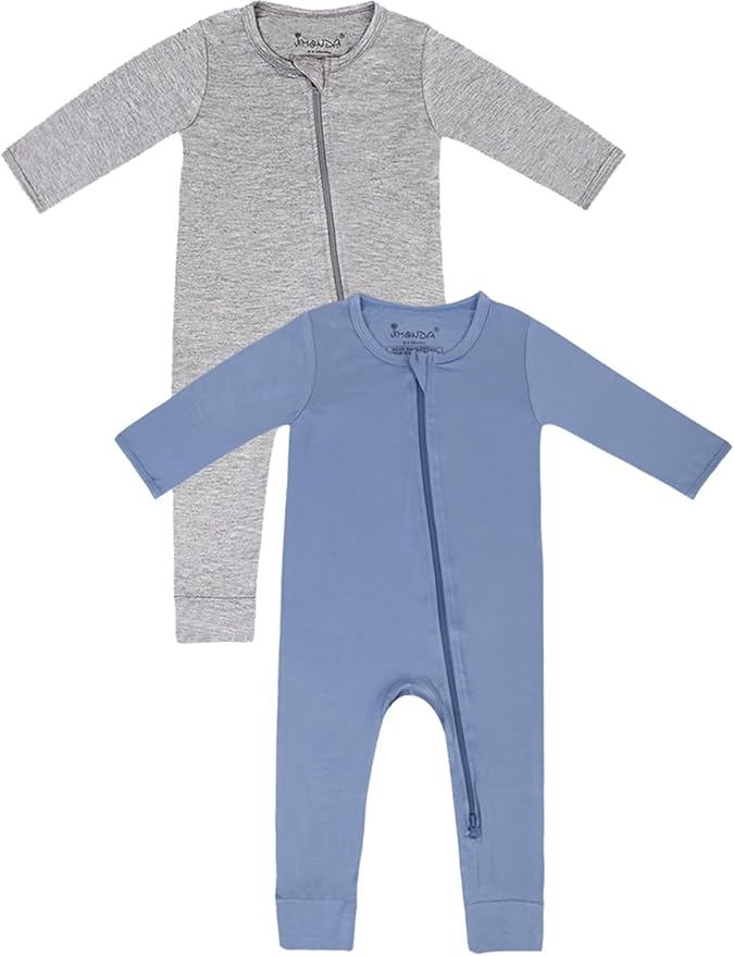 Jimonda Baby Romper Boys Girls Bamboo Pajamas 2-Way Zipper Footless Unisex Long Sleeve Sleepers Sleep and Play 0-24 Months