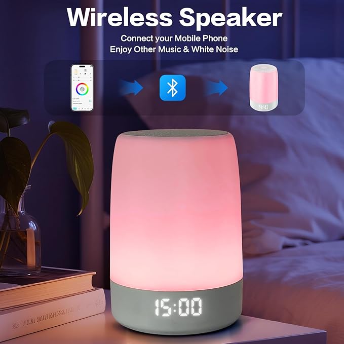 Nursery Night Light for Kids,Baby Sleep Music rain Sound Machine,Rechargeable Nursery Wireless lamp for Breastfeeding,White Noise Soother,Wake Alarm Clock,APP Remote Control,Boys and Girls Room