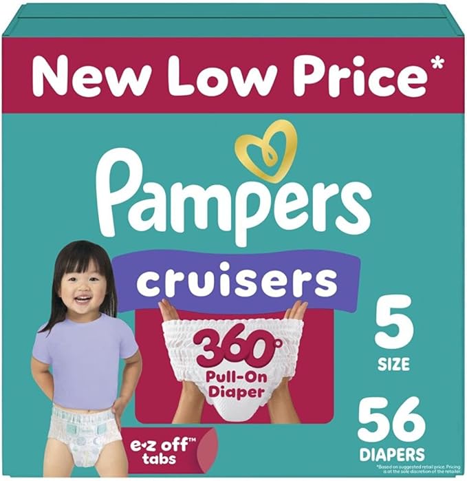 Pampers Diapers - Cruisers 360 - Size 5, 56 Count, Babyproof up to 100% Leakproof Pull-On Diaper