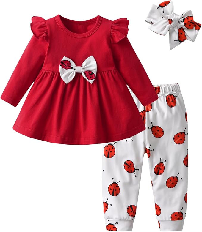 3PCS Baby Girl Clothes Ruffle Floral Shirt Tops Pants Headband Outfit Sets