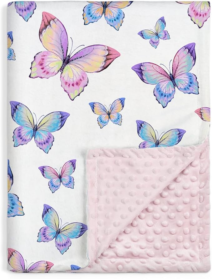 SANDJEST Kid Blankets for Girls 30 x 40 - Kids Throw Minky Blankets with Layer Dotted Backing - Gifts for Birthday Nursery Room Decor