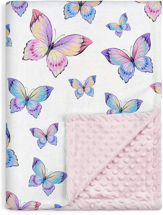 SANDJEST Kid Blankets for Girls 30 x 40 - Kids Throw Minky Blankets with Layer Dotted Backing - Gifts for Birthday Nursery Room Decor