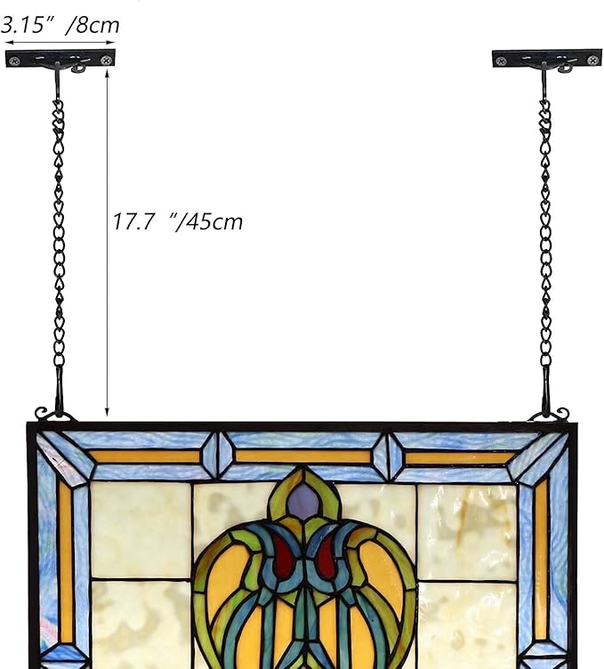 Bieye a Pair of Metal Chains with Wall Mounted Hooks Window Hanging Kits for Tiffany Style Stained Glass Panel, 17.7 inches Long, Black Electrophoretic Coating, chain002