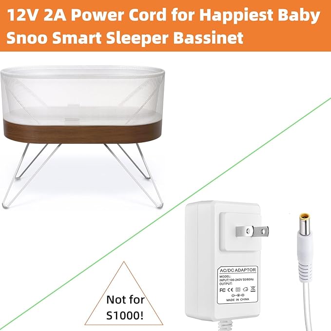 Power Cord for Happiest Baby Snoo Smart Sleeper Bassinet Compatible with Model CGSW30-120-2000ll CGSW301202000ll Replacement Snoo 12V2A Charging Cord
