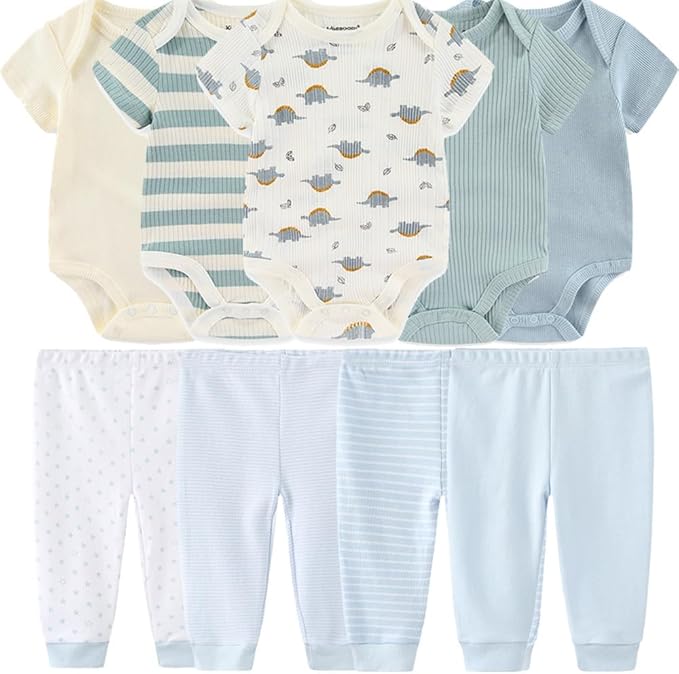 Baby Layette Set Baby Boys' 9-Piece Bodysuits Pants Set Toddler Girl Boy Unisex Baby Gift Sets