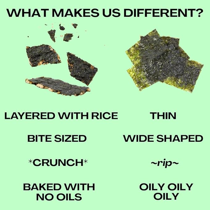 GEEM Seaweed Snacks – Korean Seaweed Chips with Rice Crisps & Sesame | Crunchy, Oil-Free Snack | Vegan, Non-GMO | Great for Kids & Adults | Variety 4-Pack