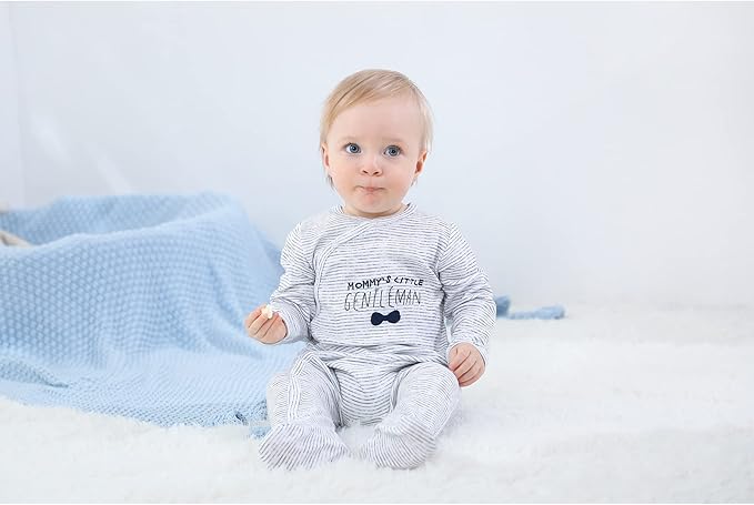 Baby Boys Girls Footies One-Piece Romper Long-Sleeve Jumsuit Cotton Newborn Clothes Set 4-Pack, Baby Pajamas