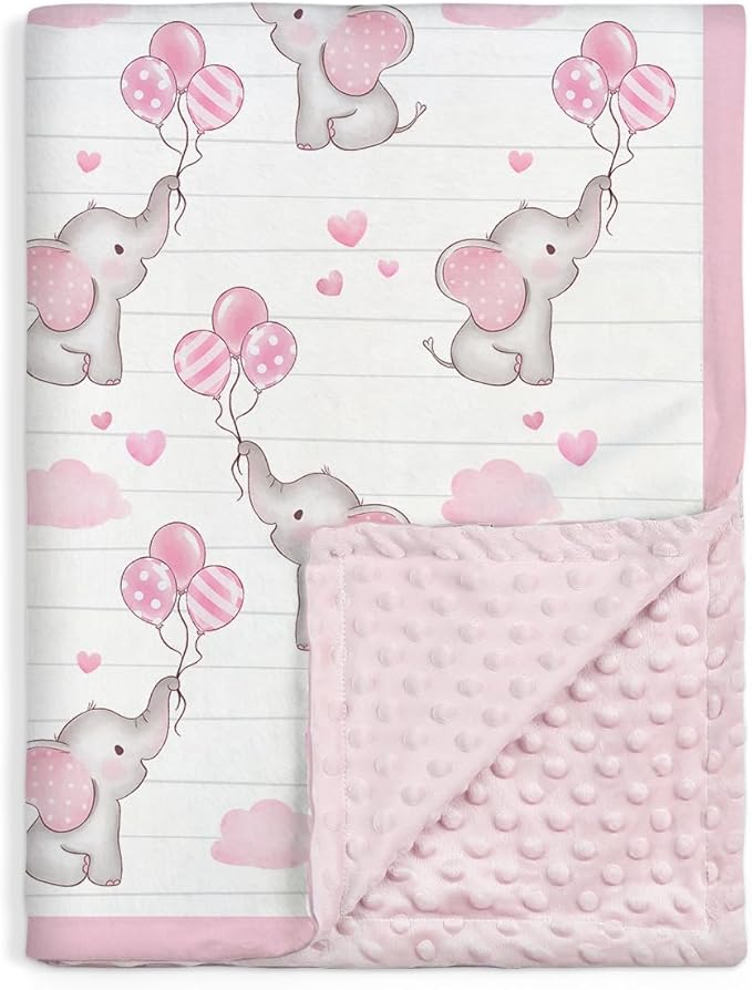 SANDJEST Elephant Kid Blanket for Girl - 30 x 40 Minky Throw Blankets for Girls - Gift for Kids on Birthday