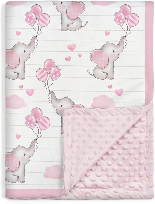 SANDJEST Elephant Kid Blanket for Girl - 30 x 40 Minky Throw Blankets for Girls - Gift for Kids on Birthday